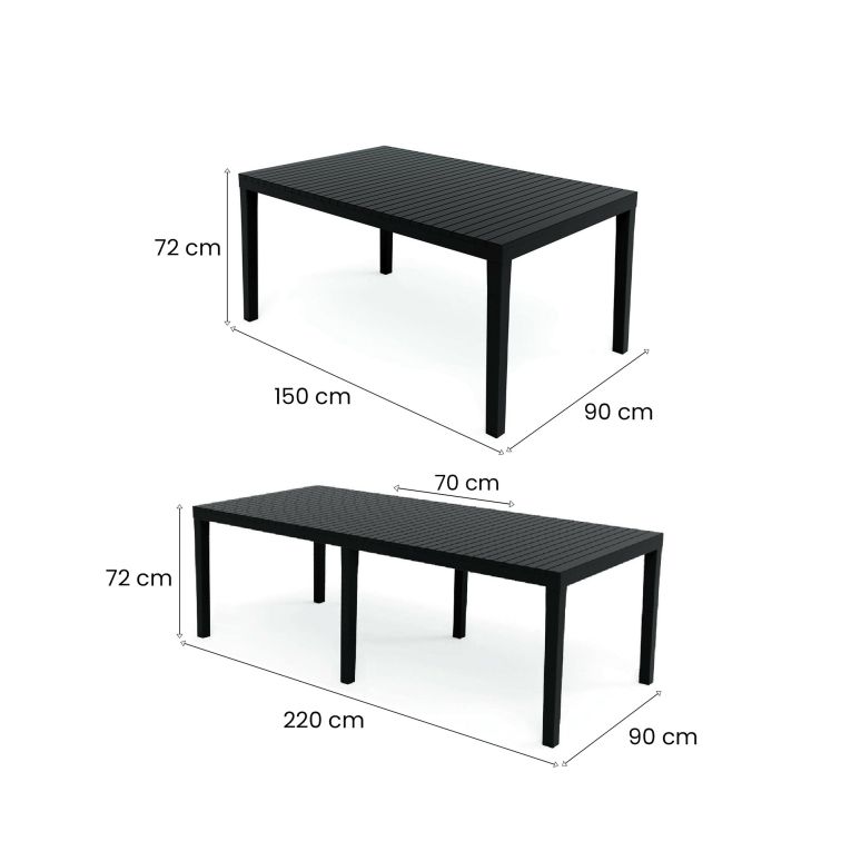 Tavolo da esterno Susa, Tavolo rettangolare allungabile da pranzo, Tavolo da giardino estensibile, 100% Made in Italy, 150x90h72 cm, Antracite