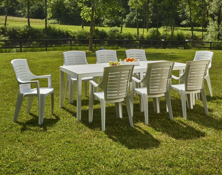 Tavolo da esterno Susa, Tavolo rettangolare allungabile da pranzo, Tavolo da giardino estensibile, 100% Made in Italy, 150x90h72 cm, Bianco