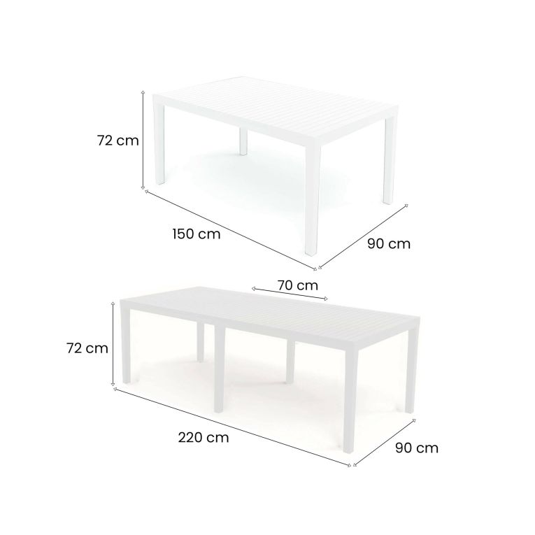 Tavolo da esterno Susa, Tavolo rettangolare allungabile da pranzo, Tavolo da giardino estensibile, 100% Made in Italy, 150x90h72 cm, Bianco