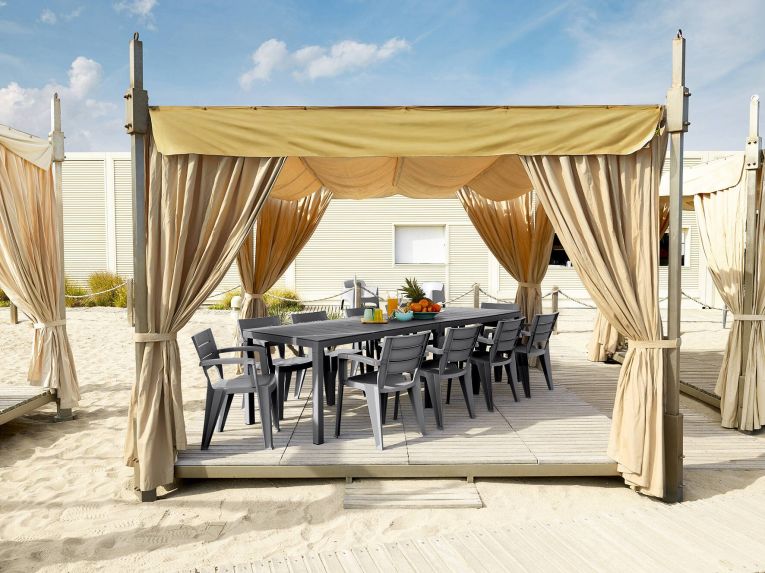 Tavolo da esterno Varda, Base per picnic, Piano da pranzo da giardino multiposizione, Banco outdoor multiuso, Made in Italy, 292x86 h74 cm, Antracite