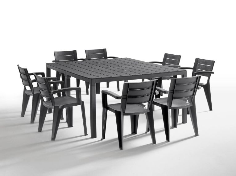 Tavolo da esterno Varda, Base per picnic, Piano da pranzo da giardino multiposizione, Banco outdoor multiuso, Made in Italy, 292x86 h74 cm, Antracite