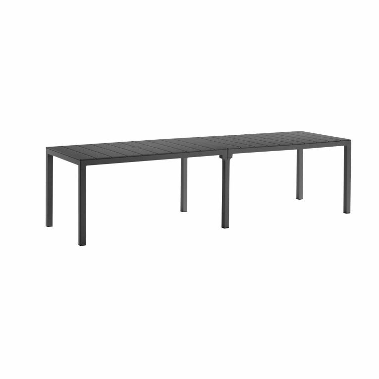 Tavolo da esterno Varda, Base per picnic, Piano da pranzo da giardino multiposizione, Banco outdoor multiuso, Made in Italy, 292x86 h74 cm, Antracite