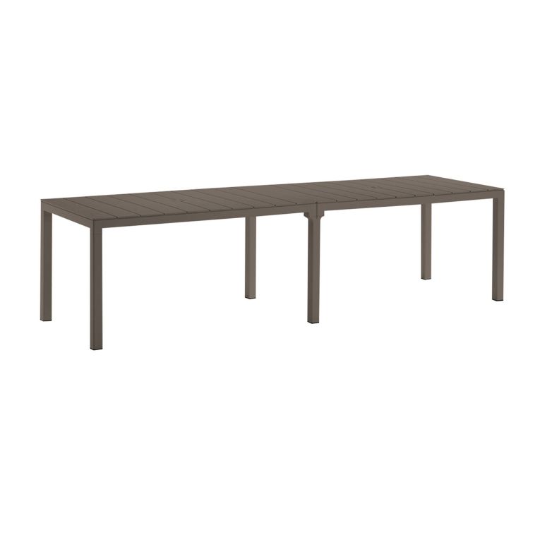 Tavolo da esterno Varda, Base per picnic, Piano da pranzo da giardino multiposizione, Banco outdoor multiuso, Made in Italy, 292x86 h74 cm, Tortora
