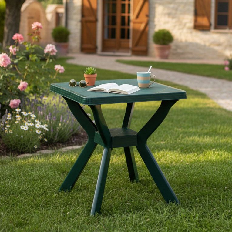 Tavolo da Esterno Verde 4 Posti Tavolo Tavolo Fisso Quadrato 70x70x72h cm, Lunghezza Massima 70 cm Made in Italy - Straven