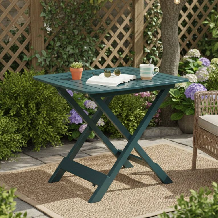 Tavolo da Esterno Verde 4 Posti Tavolo Tavolo Pieghevole Rettangolare 79x72x70h cm, Lunghezza Massima 79 cm Made in Italy - Ruthton