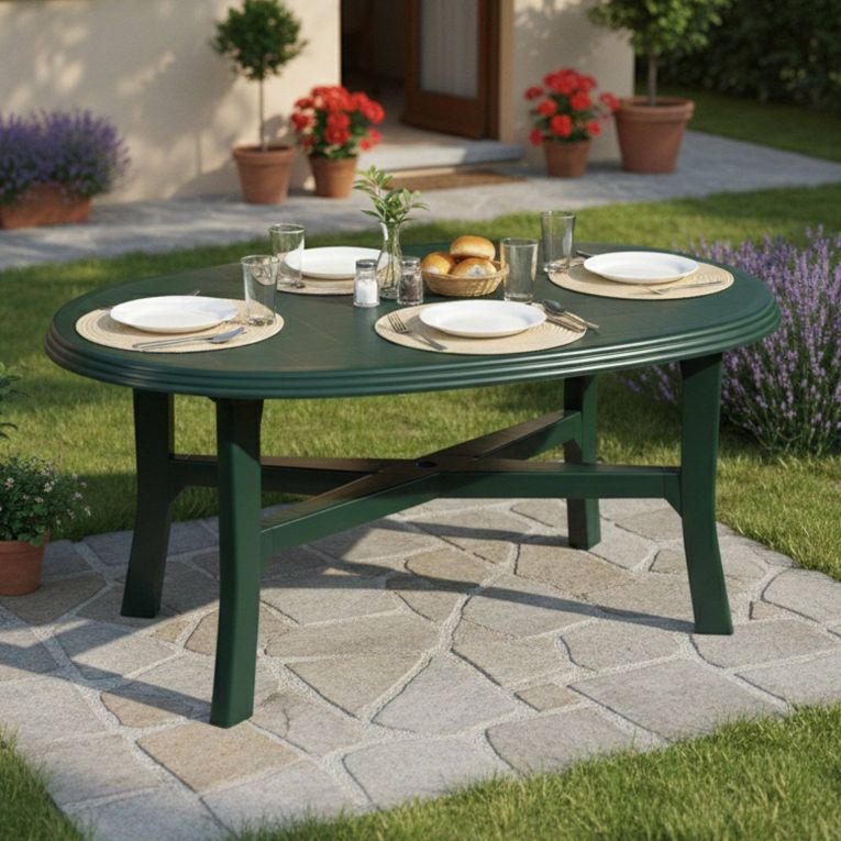 Tavolo da Esterno Verde 6 Posti Tavolo Tavolo da Esterno Fisso 165x110x72h cm, Lunghezza Massima 165 cm Made in Italy - Simmsville