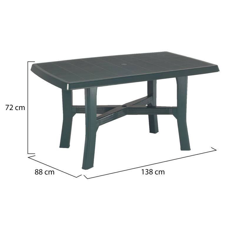 Tavolo da Esterno Verde 6 Posti Tavolo Tavolo Fisso Rettangolare 138x88x72h cm, Lunghezza Massima 138 cm Made in Italy - Raspberry