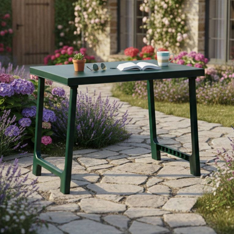 Tavolo da Esterno Verde 6 Posti Tavolo Tavolo Fisso Rettangolare 81x56x63h cm, Lunghezza Massima 81 cm Made in Italy - Beechwood