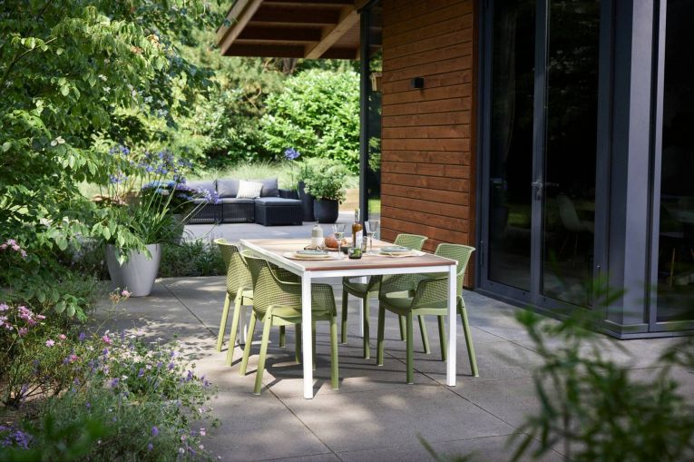 Tavolo da giardino 6 posti 159x95cm rovere e bianco - Sarnia