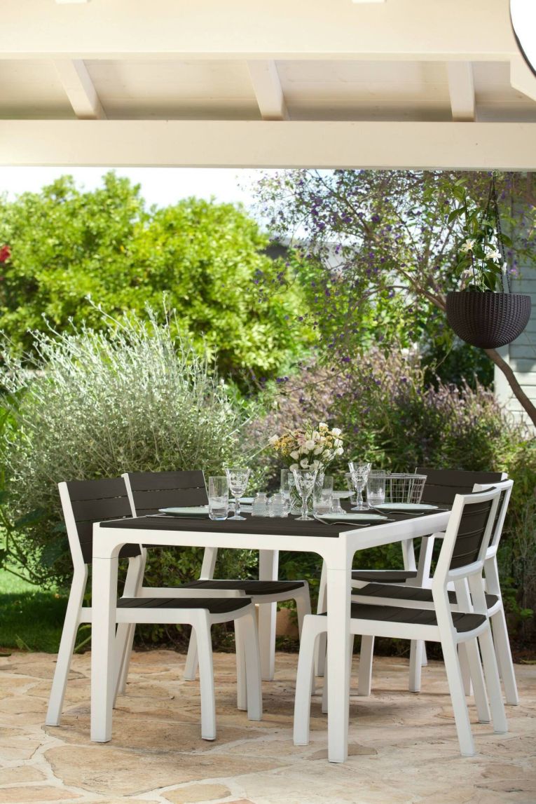 Tavolo da giardino 6 posti 160x90cm bianco e grigio scuro - Nanaimo