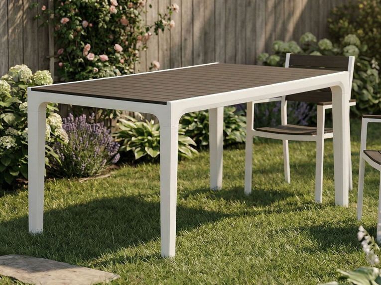 Tavolo da giardino 6 posti 160x90cm bianco e grigio scuro - Nanaimo