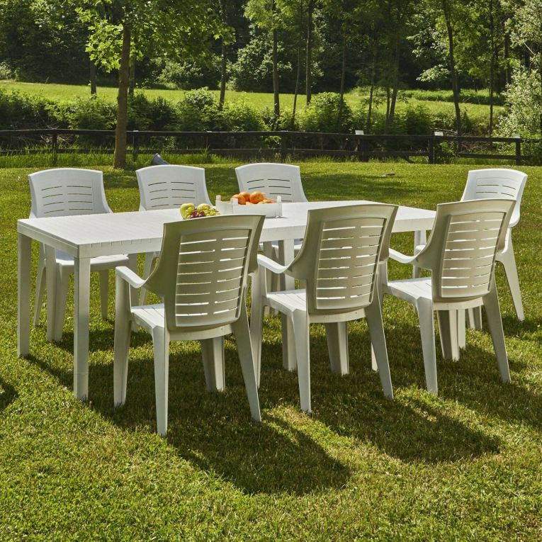 Tavolo da giardino allungabile 8-10 posti 150-220x90cm bianco - Arabesch