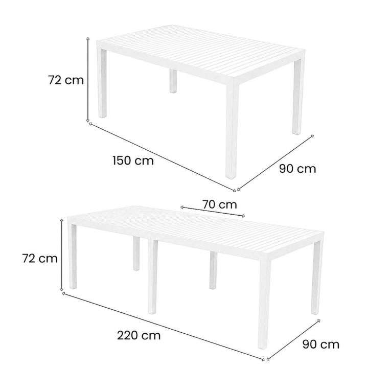 Tavolo da giardino allungabile 8-10 posti 150-220x90cm bianco - Arabesch