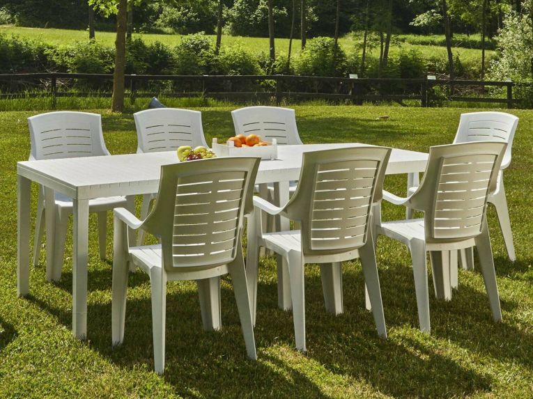 Tavolo da giardino allungabile 8-10 posti 150-220x90cm bianco - Arabesch