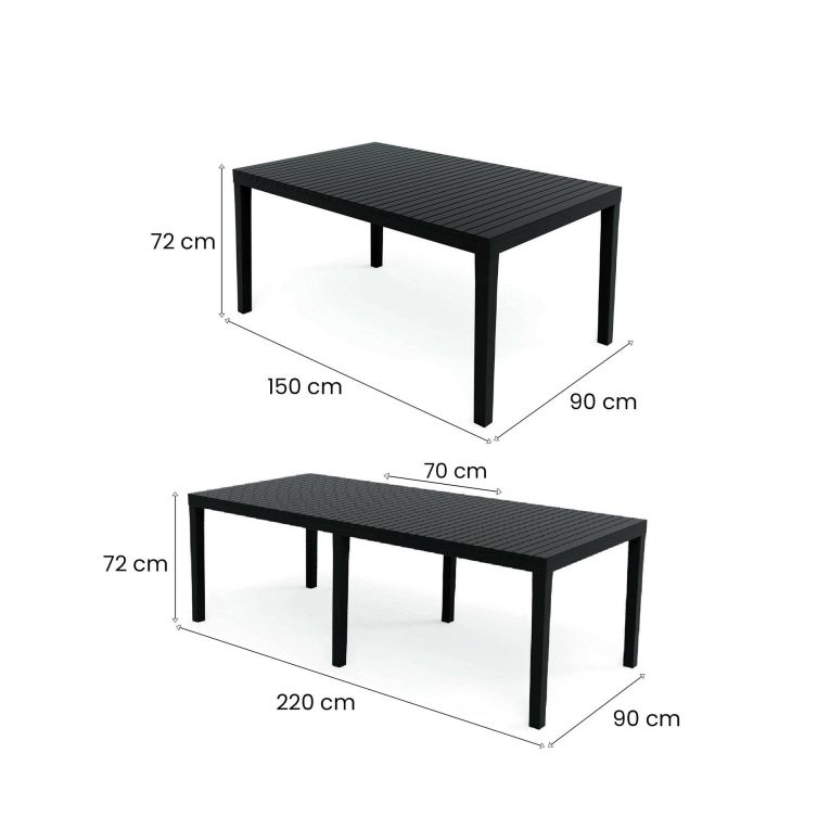 Tavolo da giardino allungabile 8-10 posti 150-220x90cm effetto doghe antracite - Arabesch