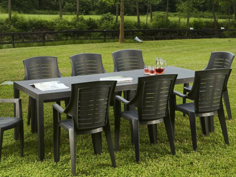Tavolo da giardino allungabile 8-10 posti 150-220x90cm effetto doghe antracite - Arabesch
