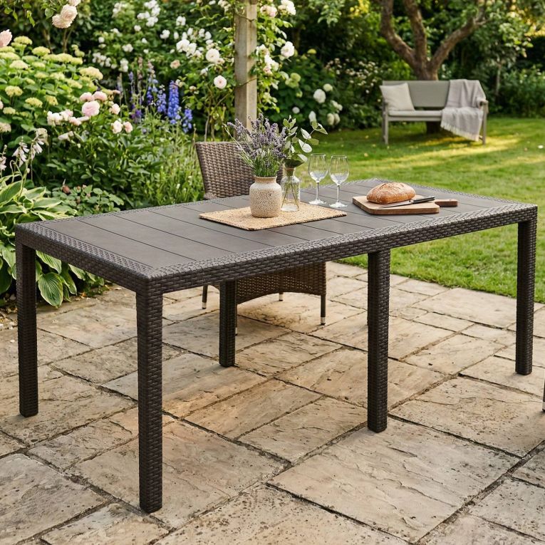 Tavolo da giardino allungabile 8-10 posti 150-220x90cm effetto rattan antracite - Abbaviva