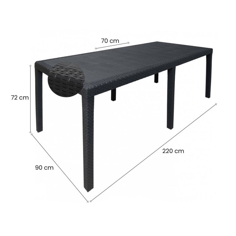 Tavolo da giardino allungabile 8-10 posti 150-220x90cm effetto rattan antracite - Abbaviva