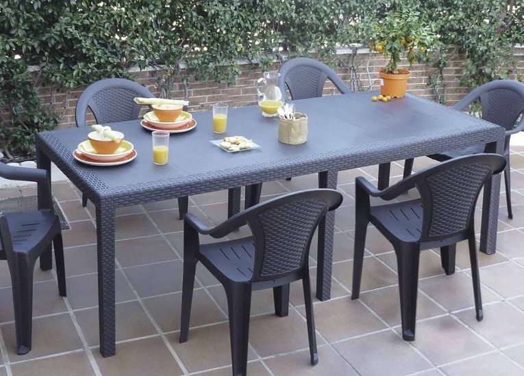 Tavolo da giardino allungabile 8-10 posti 150-220x90cm effetto rattan antracite - Abbaviva