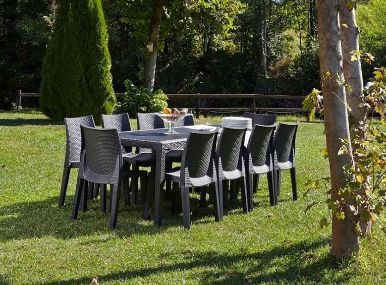 Tavolo da giardino allungabile 8-10 posti 150-220x90cm effetto rattan antracite - Abbaviva