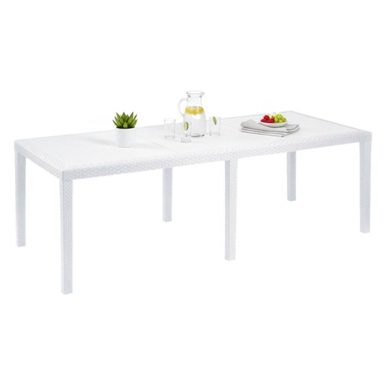 Tavolo da giardino allungabile 8-10 posti 150-220x90cm effetto rattan bianco - Abbaviva