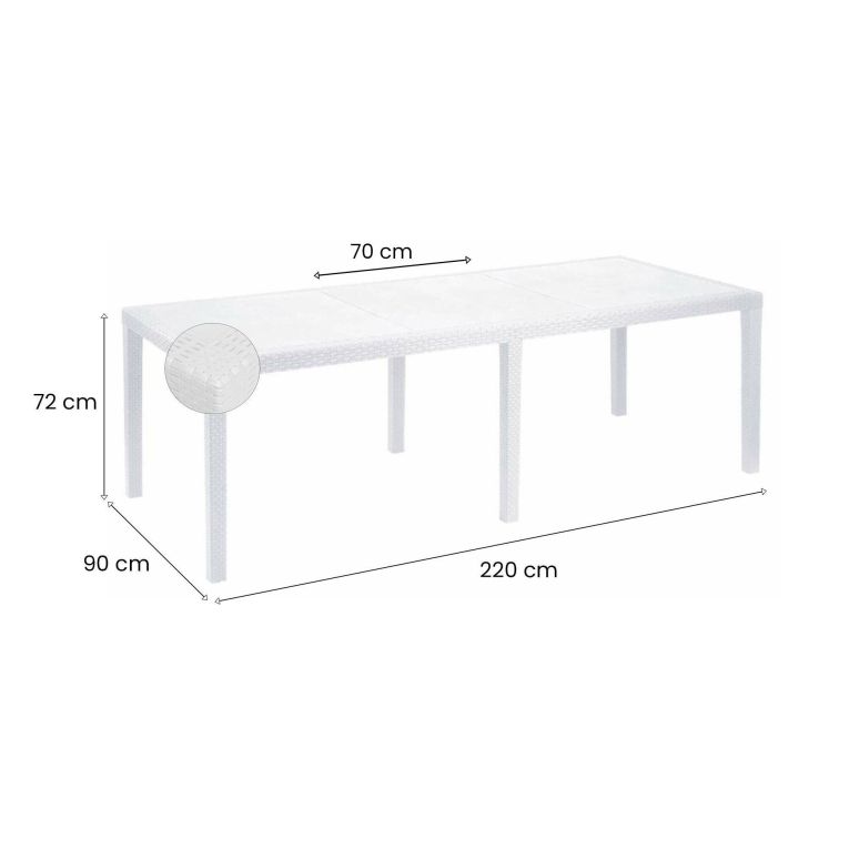 Tavolo da giardino allungabile 8-10 posti 150-220x90cm effetto rattan bianco - Abbaviva