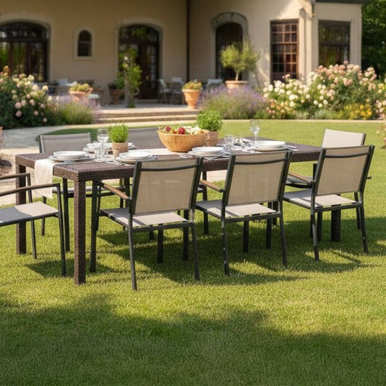 Tavolo da giardino allungabile 8-10 posti 150-220x90cm marrone - Abbaviva