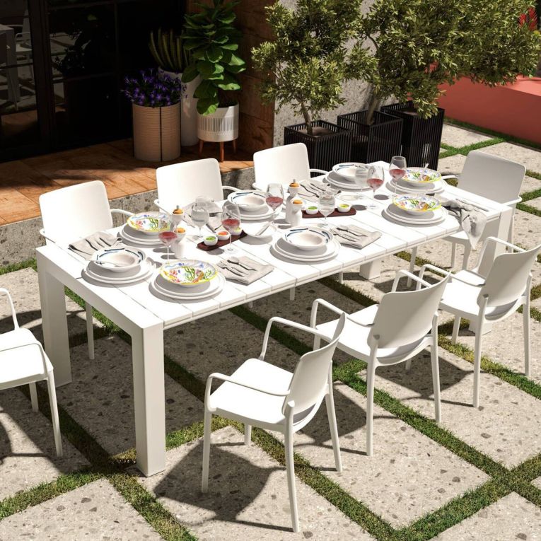 Tavolo da giardino allungabile 8-10 posti 160-230x98cm bianco - Lahat