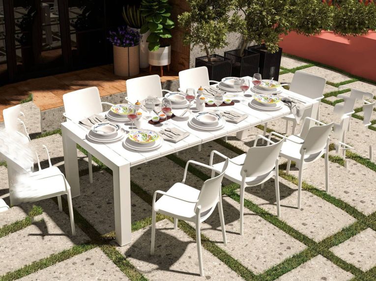 Tavolo da giardino allungabile 8-10 posti 160-230x98cm bianco - Lahat
