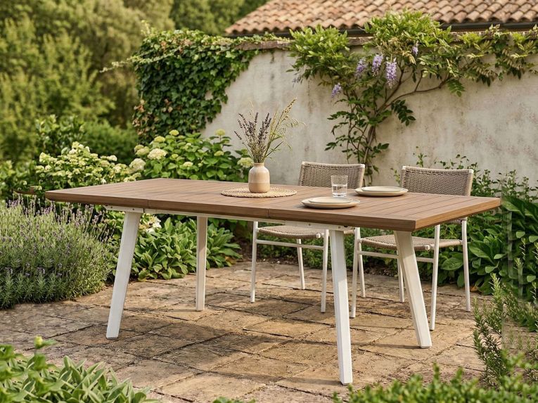 Tavolo da giardino allungabile 8-10 posti 162-241x100cm bianco e tortora - Quispamsis