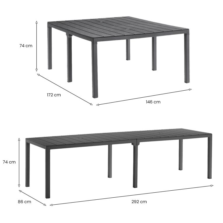 Tavolo da giardino allungabile 8-12 posti 146-292x86cm antracite - Campana