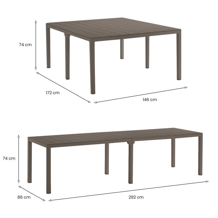 Tavolo da giardino allungabile 8-12 posti 146-292x86cm tortora - Campana