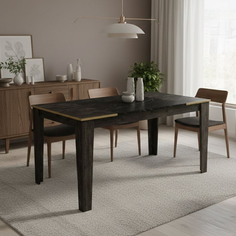 Tavolo elegante rettangolare 8 posti nero e oro 145x85cm - Asciano