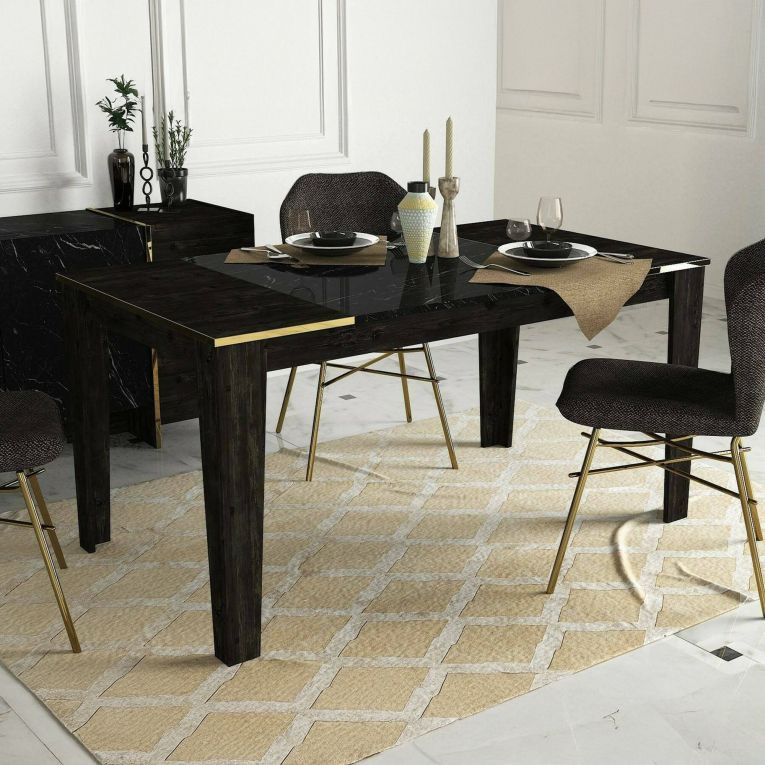 Tavolo elegante rettangolare 8 posti nero e oro 145x85cm - Asciano