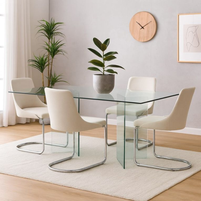 Tavolo fisso AlcalalaRe, Tavolo da pranzo, Tavolo per cucina, Scrivania rettangolare da ufficio, 180x90h78 cm, Trasparente