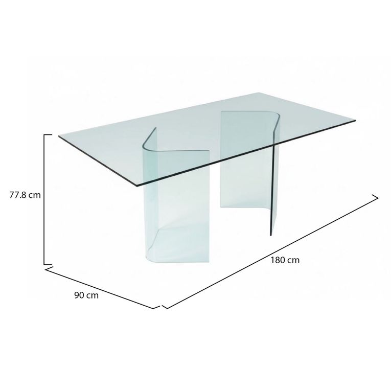 Tavolo fisso AlcalalaRe, Tavolo da pranzo, Tavolo per cucina, Scrivania rettangolare da ufficio, 180x90h78 cm, Trasparente