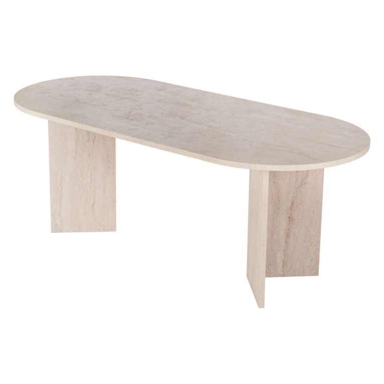 Tavolo Fisso Beige Marmo 6 Posti Forma Ovale 200x90x75h cm, Materiale Piano in Legno Nobilitato - Nofalota