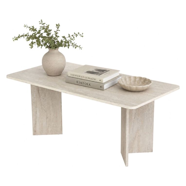 Tavolo Fisso Beige Marmo 6 Posti Forma Rettangolare 180x90x75h cm, Materiale Piano in Legno Nobilitato - Noleme