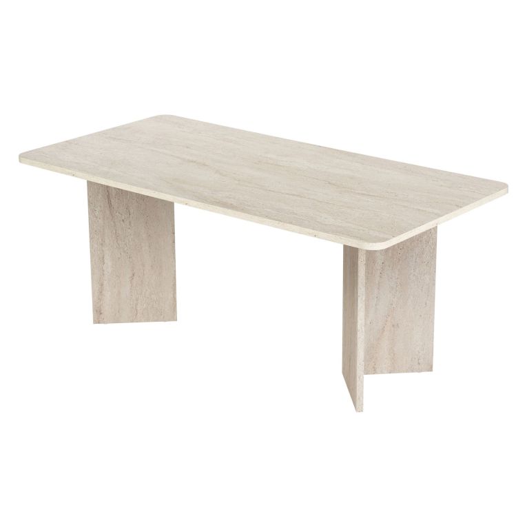Tavolo Fisso Beige Marmo 6 Posti Forma Rettangolare 180x90x75h cm, Materiale Piano in Legno Nobilitato - Noleme