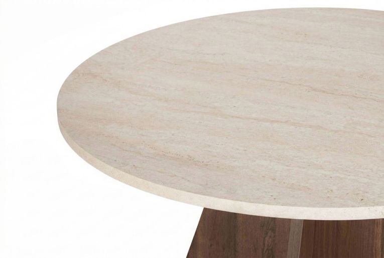 Tavolo Fisso Beige Marmo Marrone Noce 4 Posti Forma Rotondo 120x120x75h cm, Colore Ripiano Beige - Racale