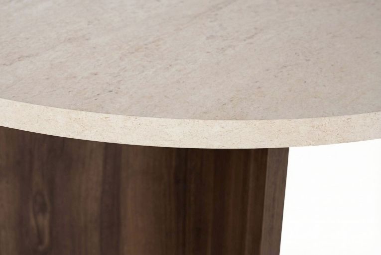 Tavolo Fisso Beige Marmo Marrone Noce 4 Posti Forma Rotondo 120x120x75h cm, Colore Ripiano Beige - Racale