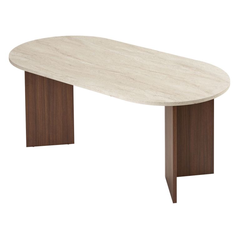 Tavolo Fisso Beige Marmo Marrone Noce 6 Posti Forma Ovale 180x90x75h cm, Colore Ripiano Beige - Monterano