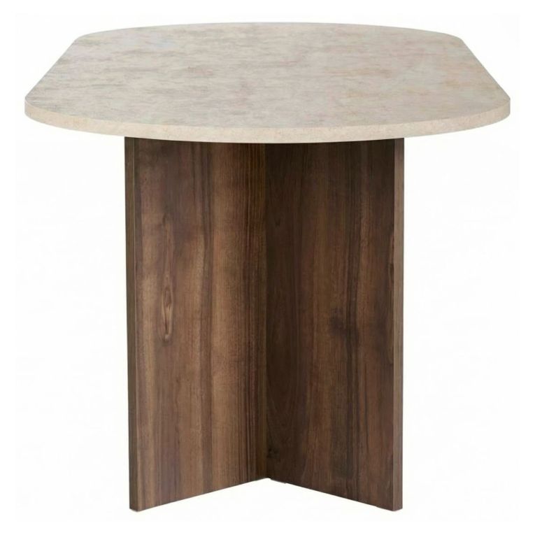 Tavolo Fisso Beige Marmo Marrone Noce 6 Posti Forma Ovale 200x90x75h cm, Colore Ripiano Beige - Nofalota