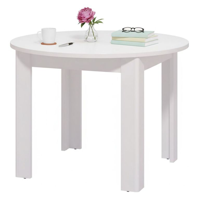 Tavolo Fisso Bianco 4 Posti Forma Rotondo 106.5x106.5x76.5h cm, Materiale Piano in Legno Nobilitato - Gorlago