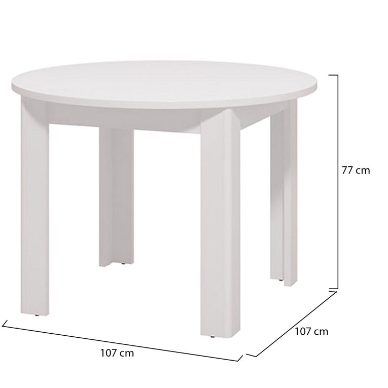 Tavolo Fisso Bianco 4 Posti Forma Rotondo 106.5x106.5x76.5h cm, Materiale Piano in Legno Nobilitato - Gorlago
