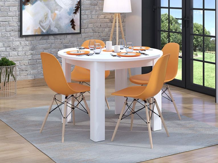 Tavolo Fisso Bianco 4 Posti Forma Rotondo 106.5x106.5x76.5h cm, Materiale Piano in Legno Nobilitato - Gorlago