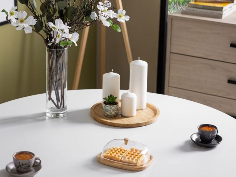 Tavolo Fisso Bianco 4 Posti Forma Rotondo 106.5x106.5x76.5h cm, Materiale Piano in Legno Nobilitato - Gorlago