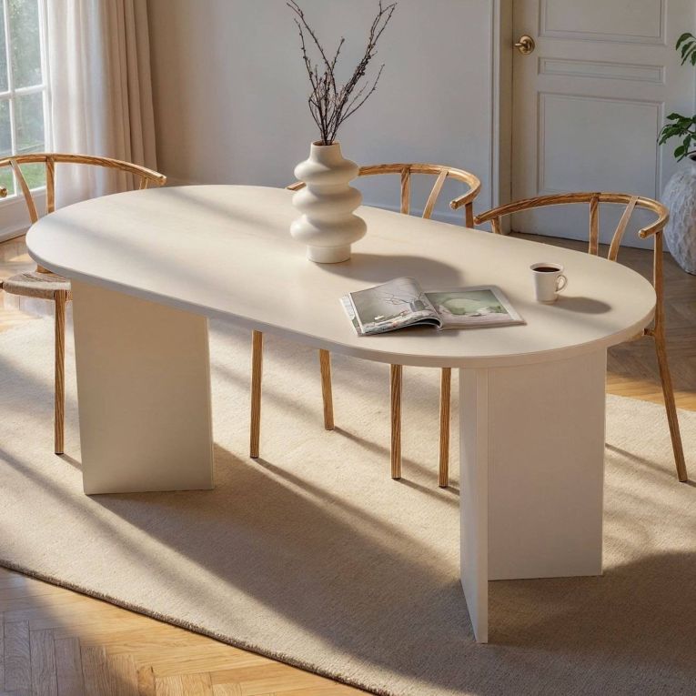 Tavolo Fisso Bianco 6 Posti Forma Ovale 180x89.5x75h cm, Peso Supportato 70 kg - Monterano