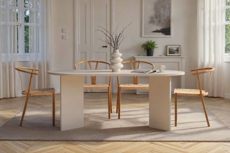 Tavolo Fisso Bianco 6 Posti Forma Ovale 180x89.5x75h cm, Peso Supportato 70 kg - Monterano