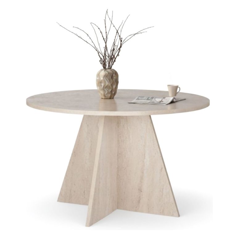 Tavolo Fisso Bianco Marmo 4 Posti Forma Rotondo 120x120x75h cm, Peso Supportato 60 kg - Racale